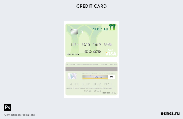 скачать в цифровом формате Шаблон дебетовой карты Visa Национального коммерческо